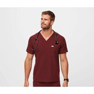 NEW! Figs Chisec Three Pocket Scrub Top Burgundy Men's SZ XXL